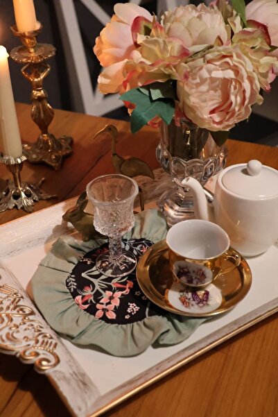 vintagetasarım طبق تقديم القهوة ذو الكشكشة العتيقة 2 قطعة 20 سم