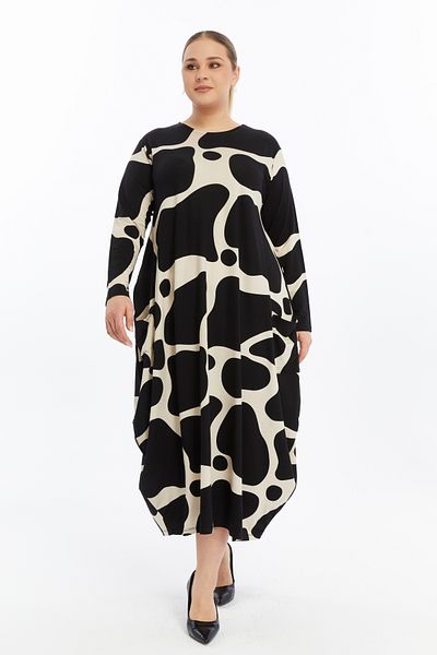 THE CABIN Γυναικείο Μακρυμάνικο Σχέδιο Φόρεμα Jumbo Plus Size