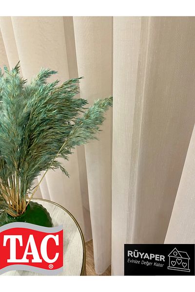 Taç Rüyaper Original 100% Linen Tulle Curtain That Does Not Want to Be Ironed Frequently Beige Color