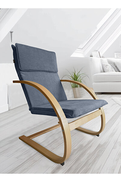 Generic كرسي استرخاء عصري من الخشب المنحني، كرسي استرخاء هزاز مبطن بقماش الشنيل