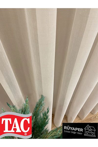 Taç Rüyaper Original 100% Linen Tulle Curtain That Does Not Want to Be Ironed Frequently Beige Color
