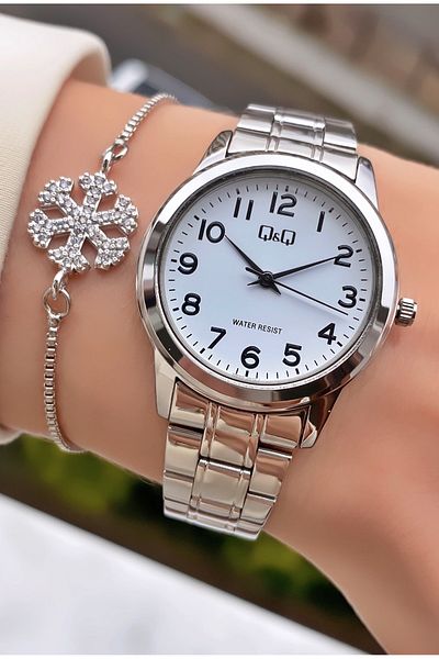 Q&Q Silver Color Waterproof Women's Wristwatch - With Bracelet Gift