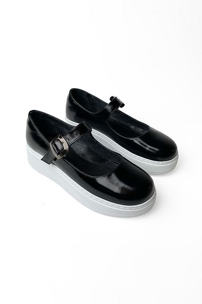 RABU Black Patent Leather Women's Genuine Leather High Casual Sports Shoes with Metal Buckle
