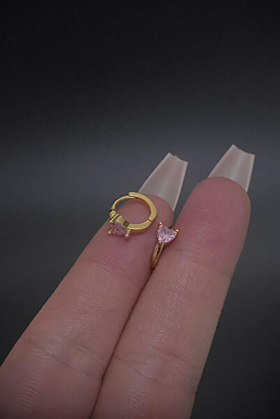 Blisse Piercing Kadın Kalp Figürlü Mor Taşlı Tragus Helix Kıkırdak Çelik Halk...