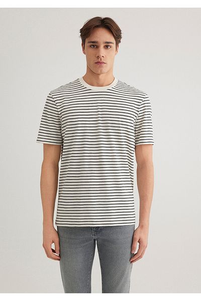 Mavi Striped Regular Fit White Men's T-Shirt