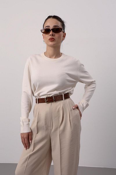 FACETTE Women's Ecru Thin Ribanna Crew Neck Sweater