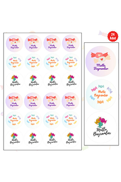 MUTLUYÜZ 24 LÜ - Bayram Etiketleri (STİCKER) MAT BASKI, 4 Cm X 4 Cm, "Mutlu B...
