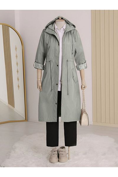Modamorfo Gray Striped Lining Trench Coat