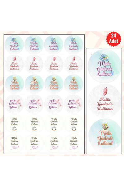 MUTLUYÜZ 24 Gift Tags (STICKER) Matte Print, 4 Cm X 4 Cm "Use on Happy Days"