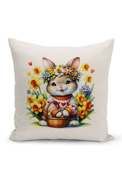 Bertille Home Spring Series Double Sided Digital Printed Throw Pillow Cover (Spring Easter Eastercushion Cover)