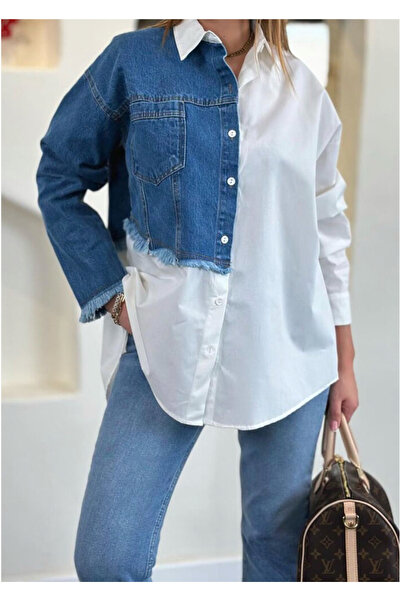 Butik JEAN KOL DETAYLI POPLİN KADIN GÖMLEK
