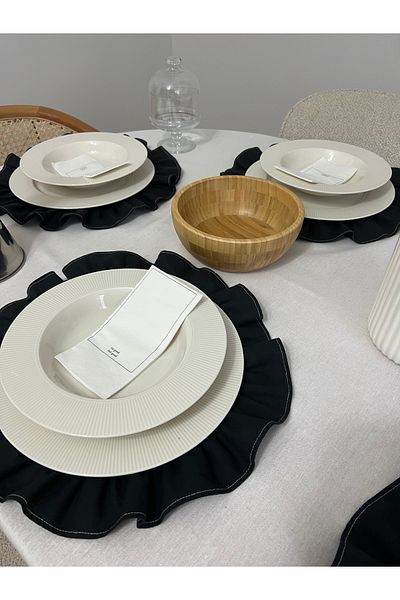 Mirilliahome Στρογγυλό βαμβακερό λινό αμερικανικό σερβίτσιο και πλάκα με μπλε ναυτικό