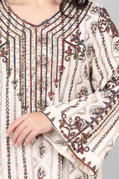 IKKXA Elegant Embroidered Linen Jalabiya