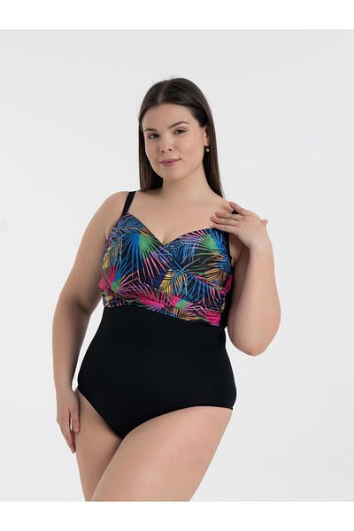 AQUAVİVA Aquaviva Women's Plus Size Black Palm Pattern Brunella Underwire Support Swimsuit