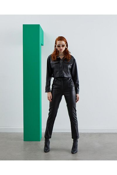 MARKAPIA WOMAN Pantaloni din piele cu detaliu negru
