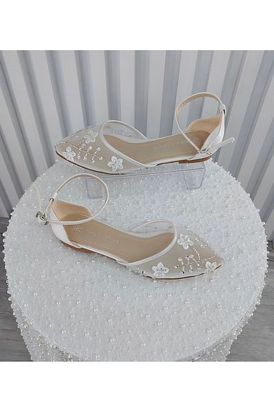 Almera's Shoes Mother of Pearl Daisy Bead Embroidered Ballerinas