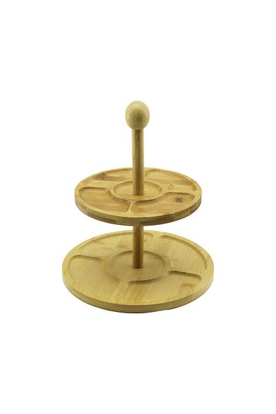 İsmiyle Al 5 Compartments - Round - 2 Layer Wooden Bamboo Presentation Plate Diameter: 19.5cm -- 24.5cm (4767) - Isl1879-1843