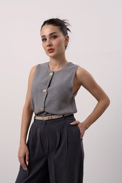 FACETTE سترة تريكو بدون أكمام بأزرار رمادية اللون للنساء