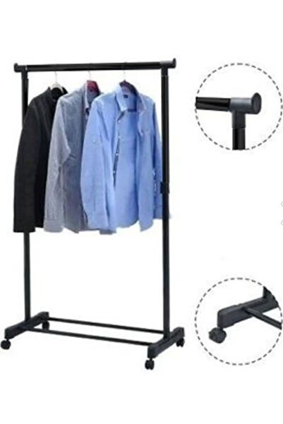 RUSTİKEVDECORART Tekli Tekerlekli Elbise Konfeksiyon Askısı Tek Tepeli Yüksek...