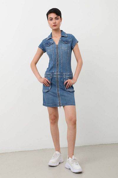 BANNY JEANS Rochie de damă din denim cu buzunare cu fermoar
