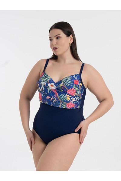 AQUAVİVA Aquaviva Women's Plus Size Navy Floral Pattern Brunella Underwire Support Swimsuit