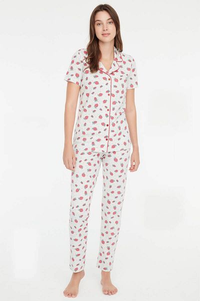 Mod Collection Set de pijamale cu modele de căpșuni pentru damă, gri