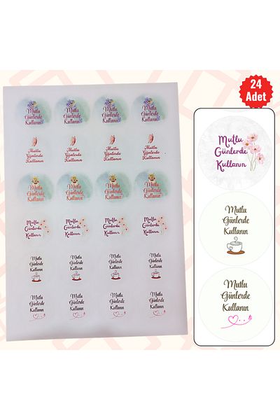 MUTLUYÜZ 24 Gift Tags (STICKER) Matte Print, 4 Cm X 4 Cm "Use on Happy Days"