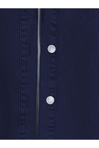 Modamorfo Hooded Buttoned Oval Cut Denim Cap - Navy