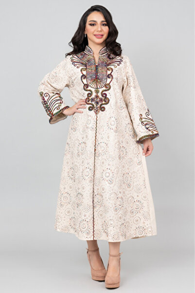 IKKXA جلابية كتانية أنيقة مطرزة