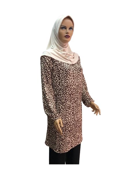 eflin Women's Hijab Hijab Clothing Tunic Brown-Cream Burumcuk Cakiltasi Patterned