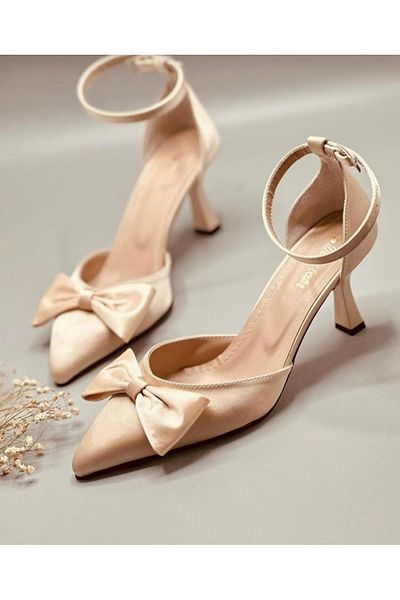 LARİNA SHOES Satin Material Evening Dress Women's Shoes with Bow Detail