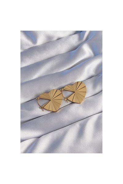 Skygo 316L Steel Gold Color Striped Plate Design Heart Earrings - Tj-Bkp9053