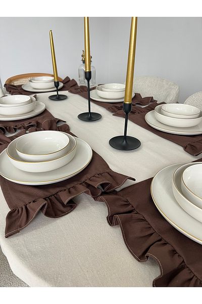 Mirilliahome 6 τεμαχίων βολάν λινό πάπιας American Service and Plate - Λεπτομερές λινό βολάν American Service / Plate
