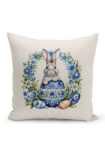 Bertille Home Spring Series Double Sided Digital Printed Throw Pillow Cover (Spring Easter Eastercushion Cover)