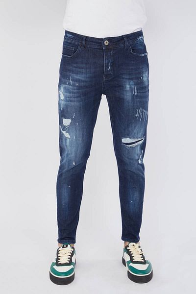 Bluewhite Ανδρική Skinny Fit Dye Λεπτομερής Jean Σκούρο Μπλε