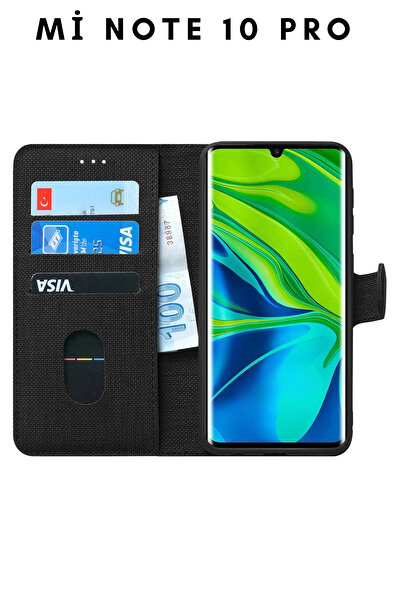 UPEKA Xiaomi Mi Note 10 Pro  Kılıf Kumaş Desenli Cüzdanlı Standlı Kapaklı Kılıf