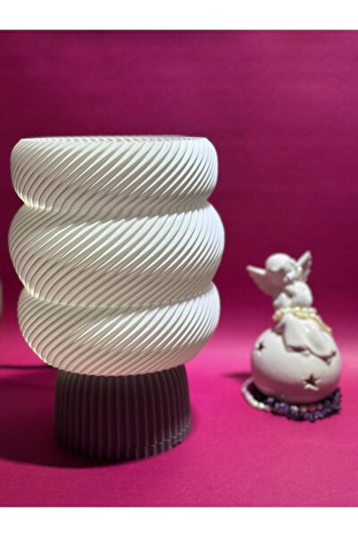 Genel Markalar Modern Spiral Tasarımlı 3d Baskı Abajur - Beyaz & Gri (25 CM, AMPUL DAHİL)