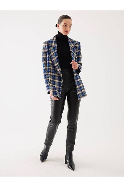 MARKAPIA WOMAN Μπουφάν με καρό σχέδιο Saks διπλό στήθος Oversize Blazer