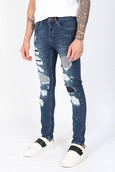 Bluewhite Pantaloni de jeans slim fit pentru bărbați, albastru închis