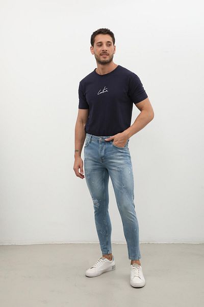 Bluewhite Blugi skinny rupti pentru bărbați, albastru deschis