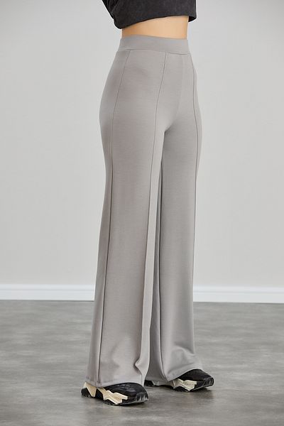 Alos Women's Gray Modal Wide Leg Striped High Waist Soft Textured Lycra Trousers with Elastic Waist