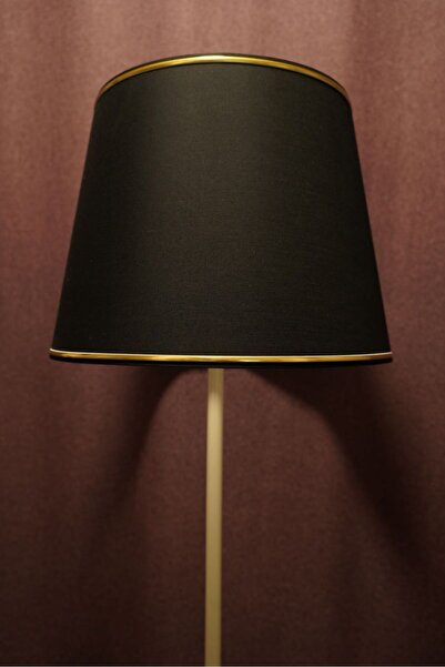 retro home design Krem Ayaklı Siyah Renkli Gold Detaylı Kumaş Şapkalı Lambader Tek Ayaklı Dekoratif Salon Yatak Odası