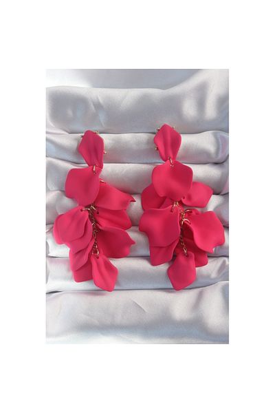 Skygo Brass Fuchsia Color Dangle Leaf Model Earrings - Tj-Bkp9182