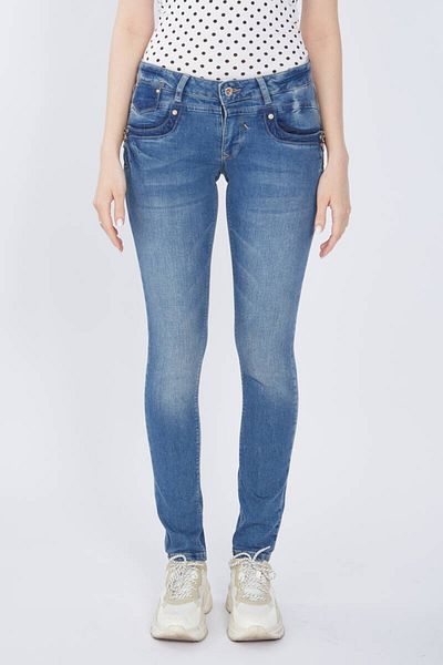 Bluewhite Pantaloni de jeans de damă cu fermoar albastru alb