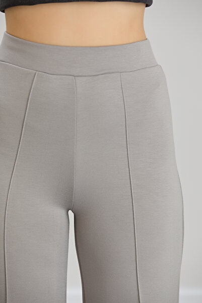 Alos Kadın Gri Modal Bol Paça Çımalı Yüksek Bel Yumuşak Dokulu Beli Lastikli Likralı Pantolon