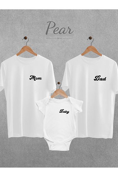 Pear Wear Σετ 3 τεμαχίων με στάμπα - Mom Dad Baby, Gender Party, Bodysuit μοτίβο Oversize T-shirt Body