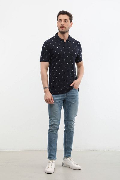 MARKAPIA Ανδρικό μπλουζάκι Polo Neck - Leaf Pattern 100% βαμβάκι