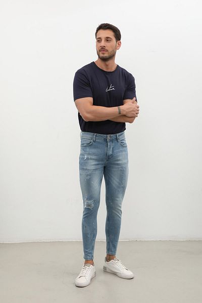 Bluewhite Blugi skinny rupti pentru bărbați, albastru deschis