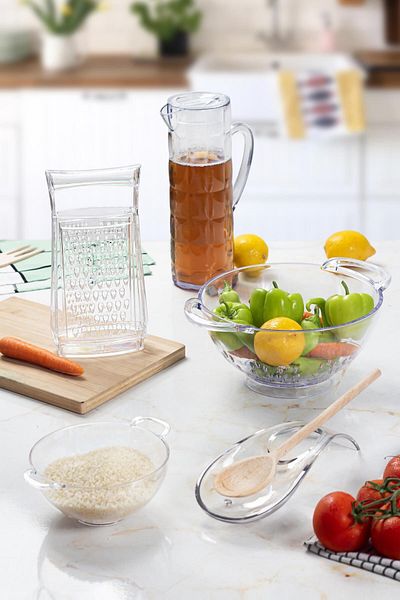 Depa 5 Piece Acrylic Transparent Jug and Grater Set - Mini Strainer and Spoon Holder