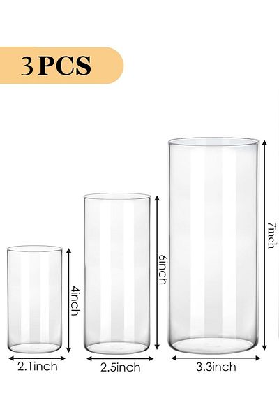 Home Zone Set of 3 Decorative Cylindrical Vase Clear (S+M+L)